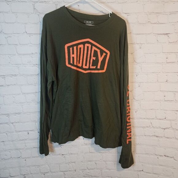 Men's Hooey Olive Green Long Sleeve Tee with Orange Logo, Size XXL - Picture 1 of 4